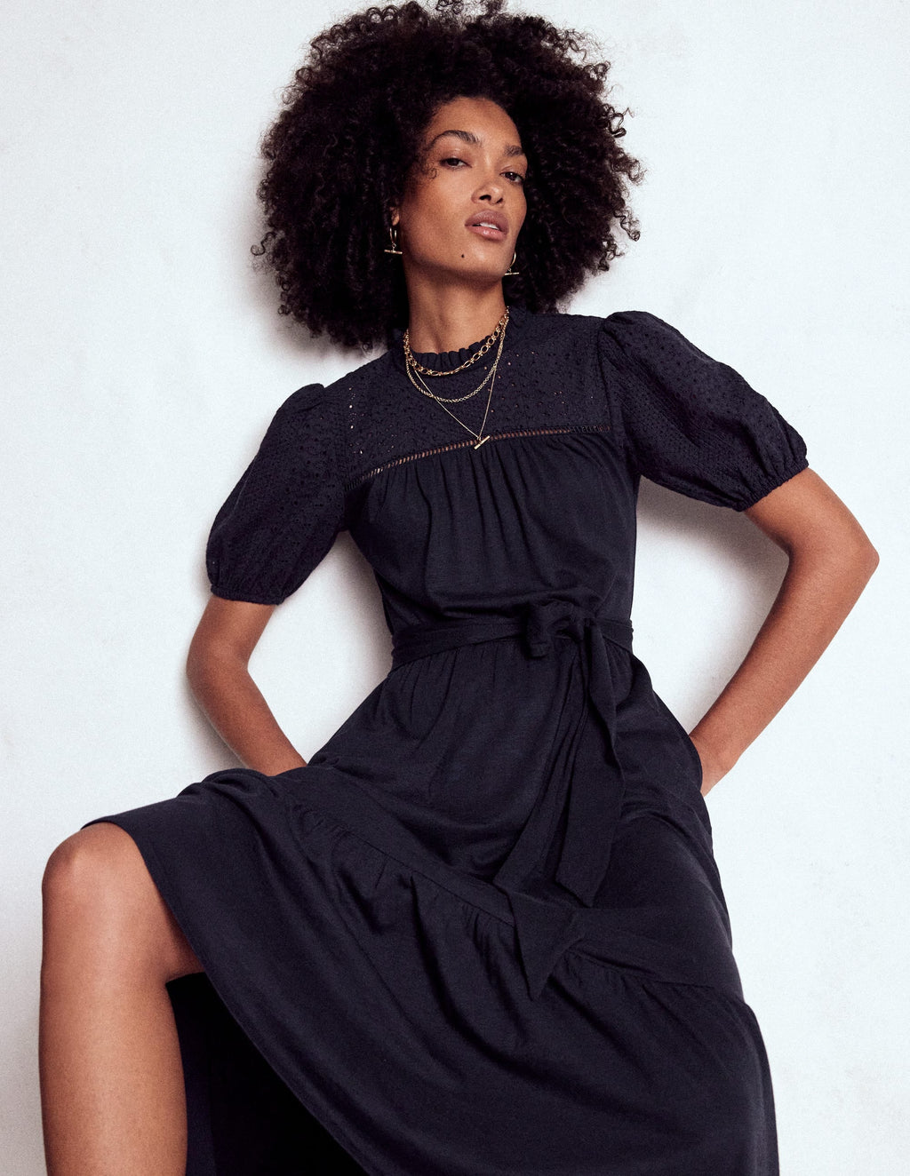 Lorelei Broderie Jersey Dress-Navy