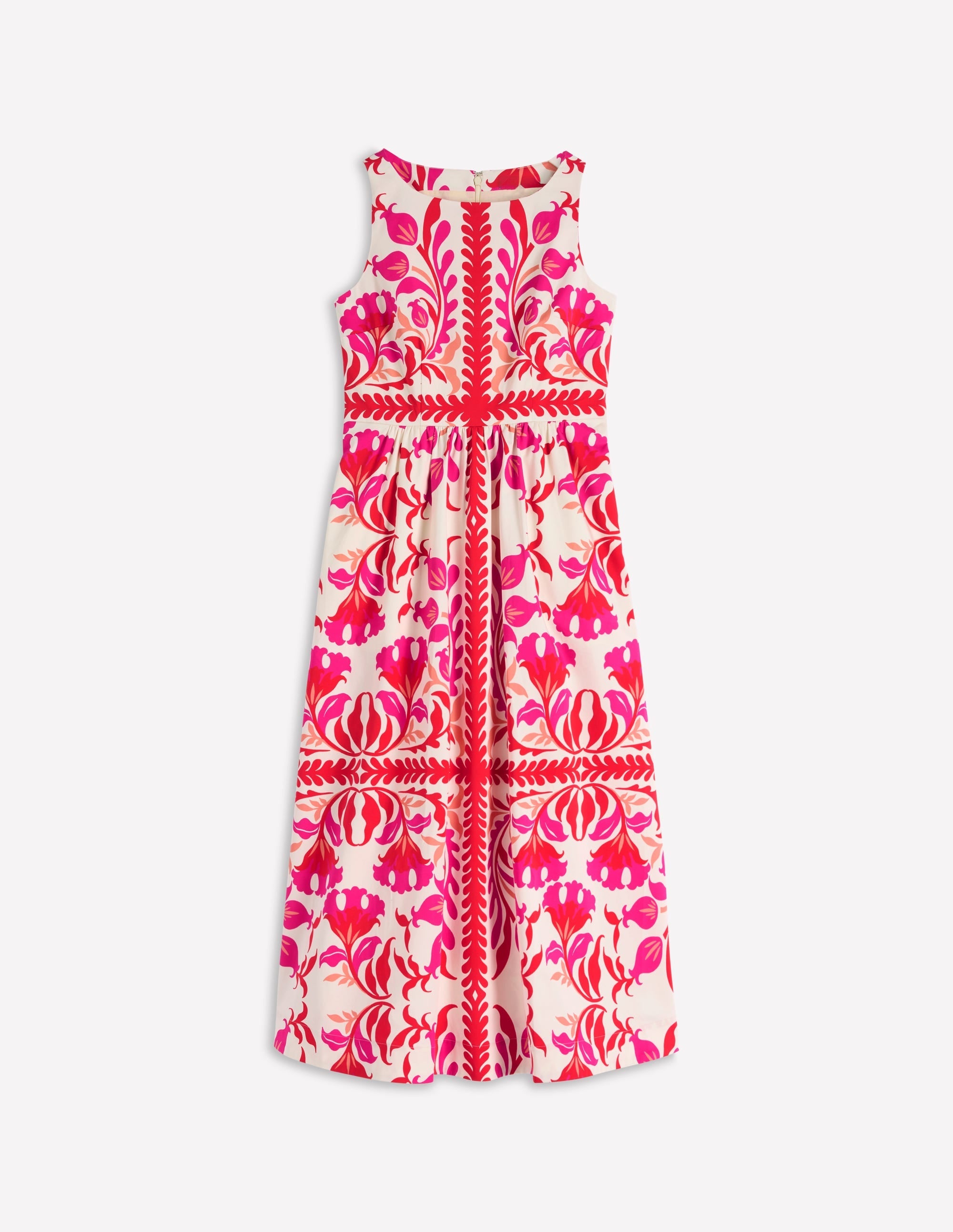 Lauren Cotton Midi Dress-Poppy Red, Elaborate Flora