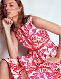 Lauren Cotton Midi Dress-Poppy Red, Elaborate Flora