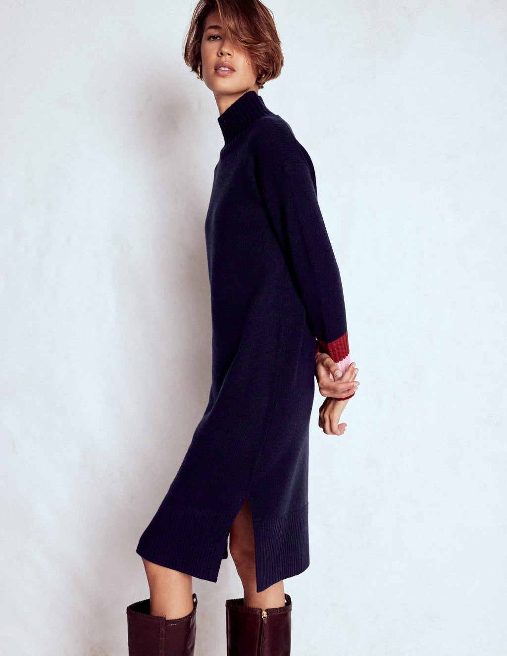 Merino Knitted Dress-Navy