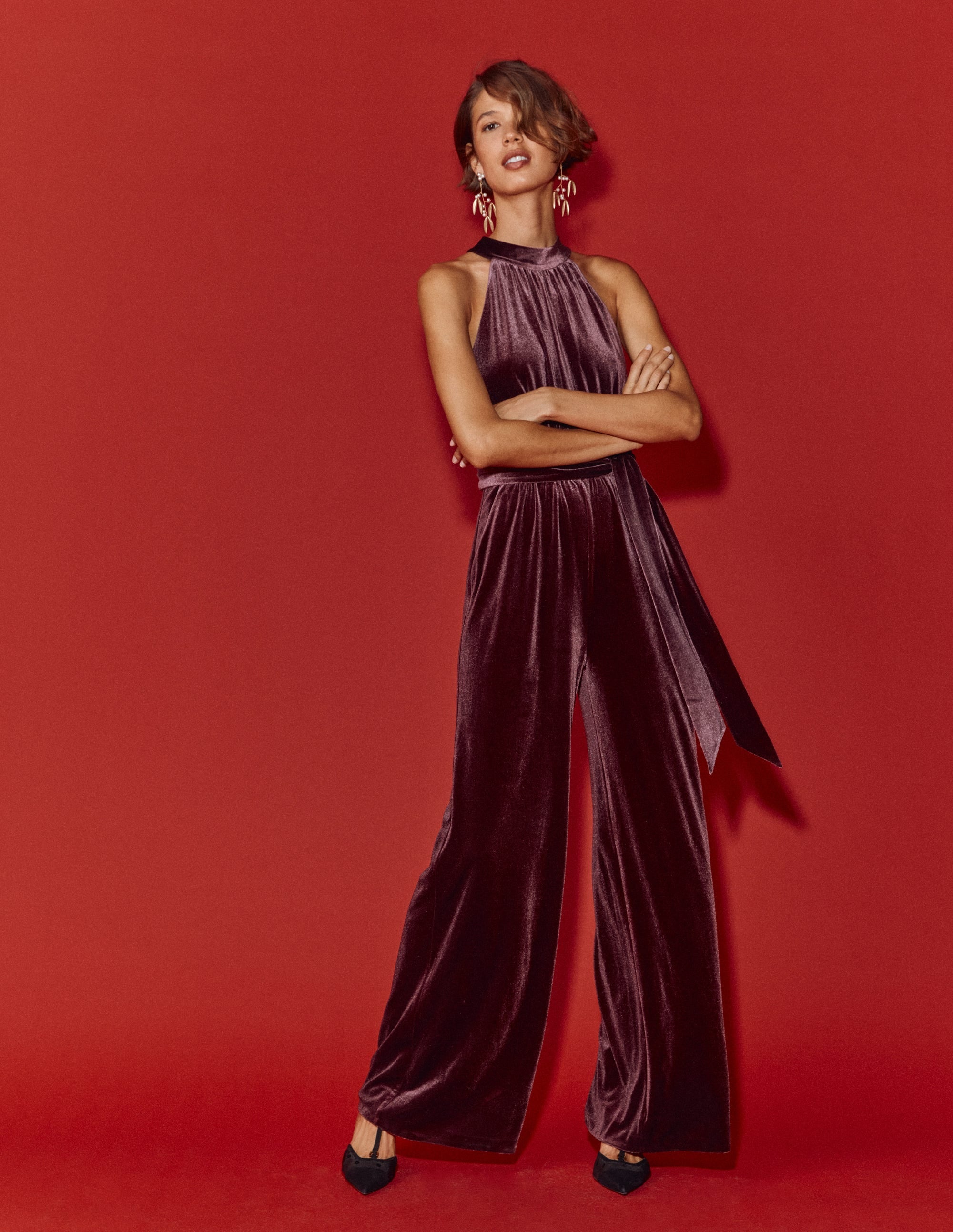 Jersey Halter Jumpsuit-Dark Cherry