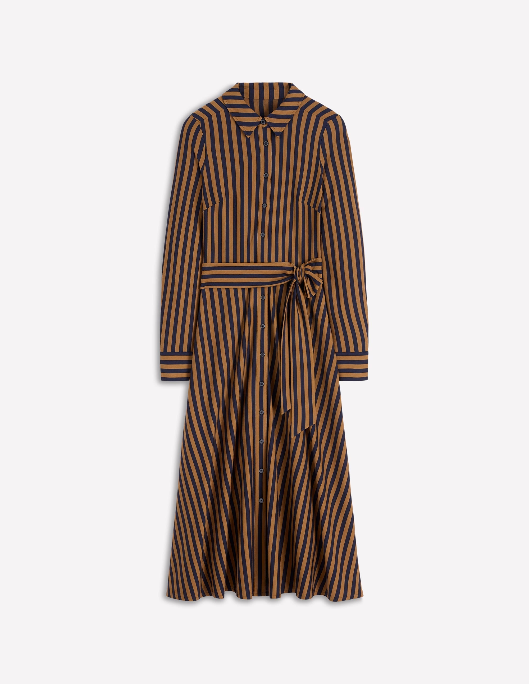 Marcia Jersey Shirt Dress-Gingerbread and Navy Stripe