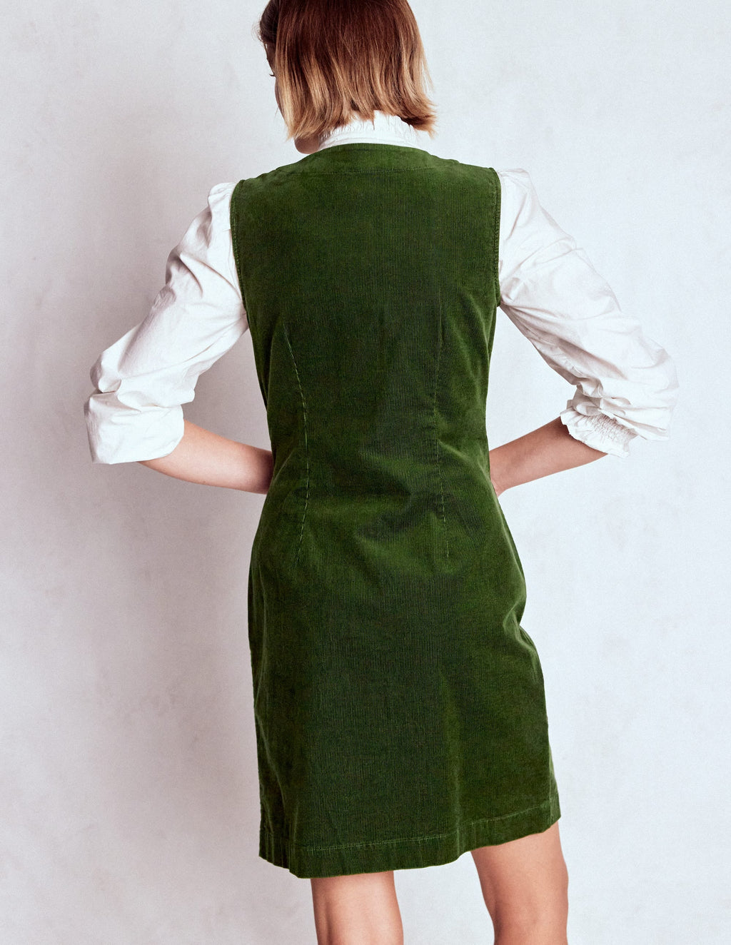 Evelyn Cord Shift Dress-Green Fir