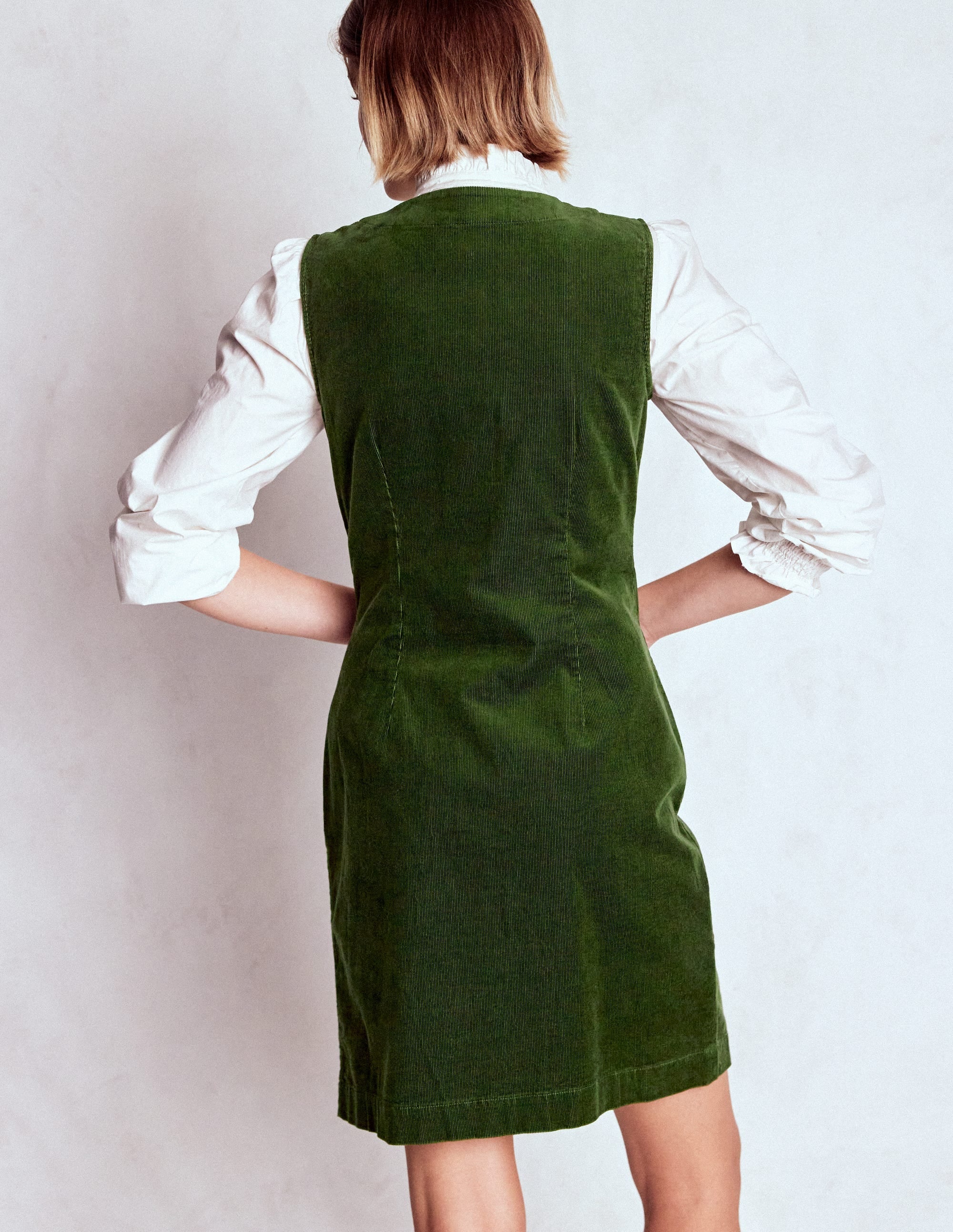 Evelyn Cord Shift Dress-Green Fir
