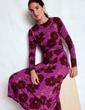 Ruched Jersey Midi Dress-Regal Purple, Peony Bloom