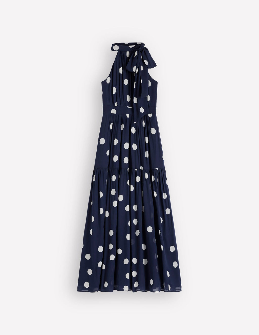 Roisin Tie Neck Maxi Dress-Navy Painted Dot Spaced