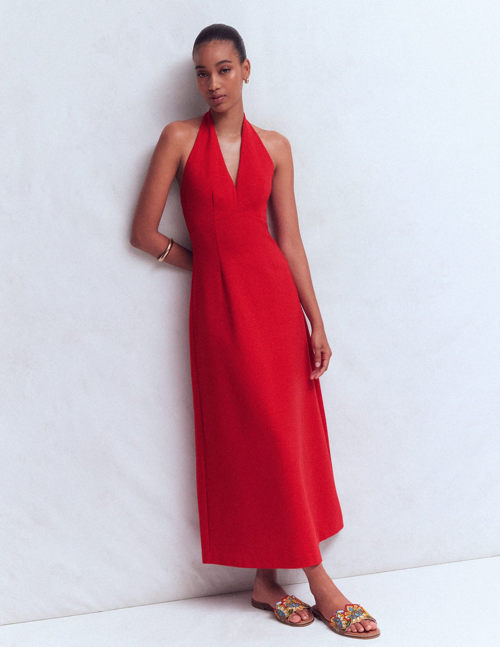 Halter Neck Jersey Maxi Dress-Red