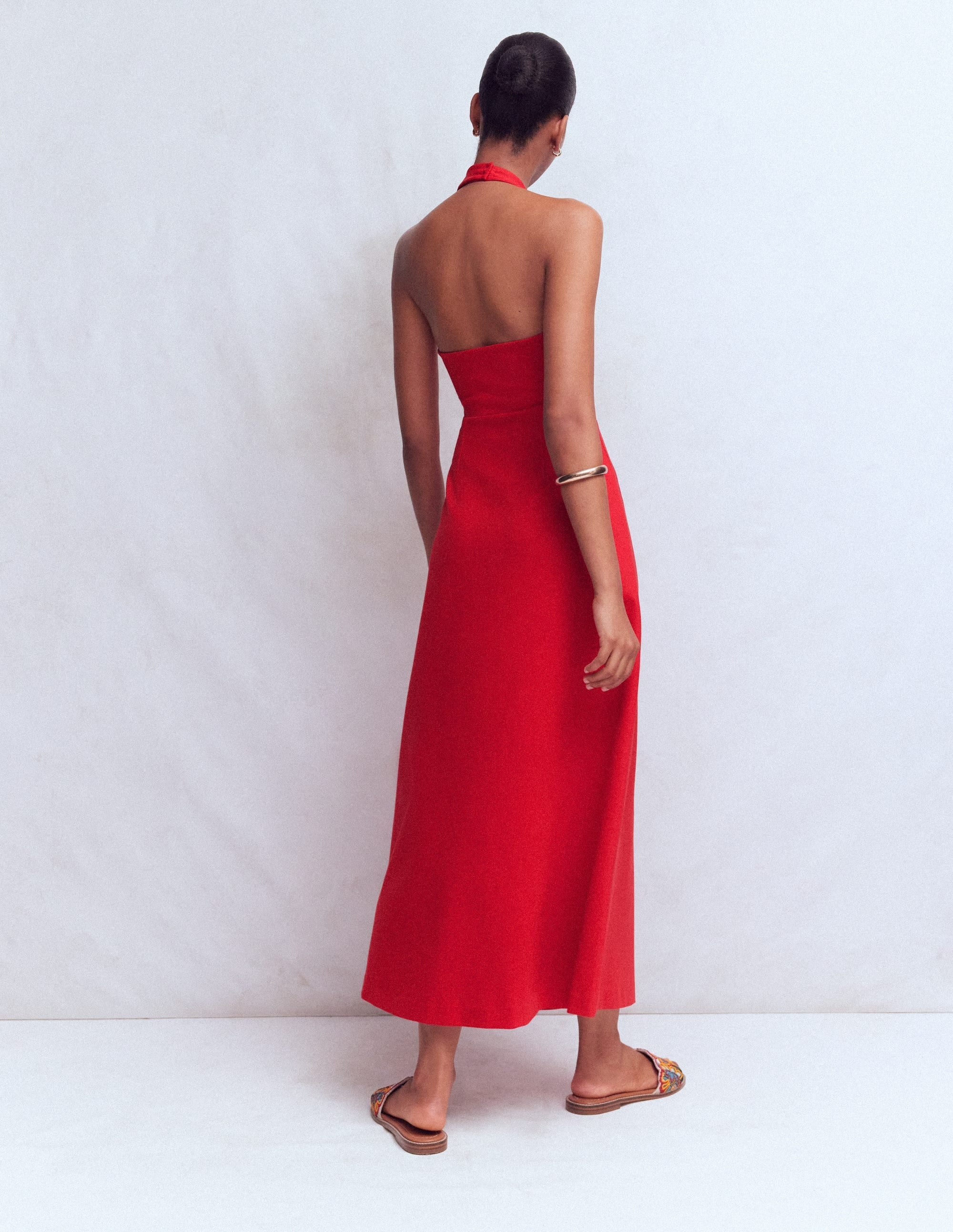 Halter Neck Jersey Maxi Dress-Red