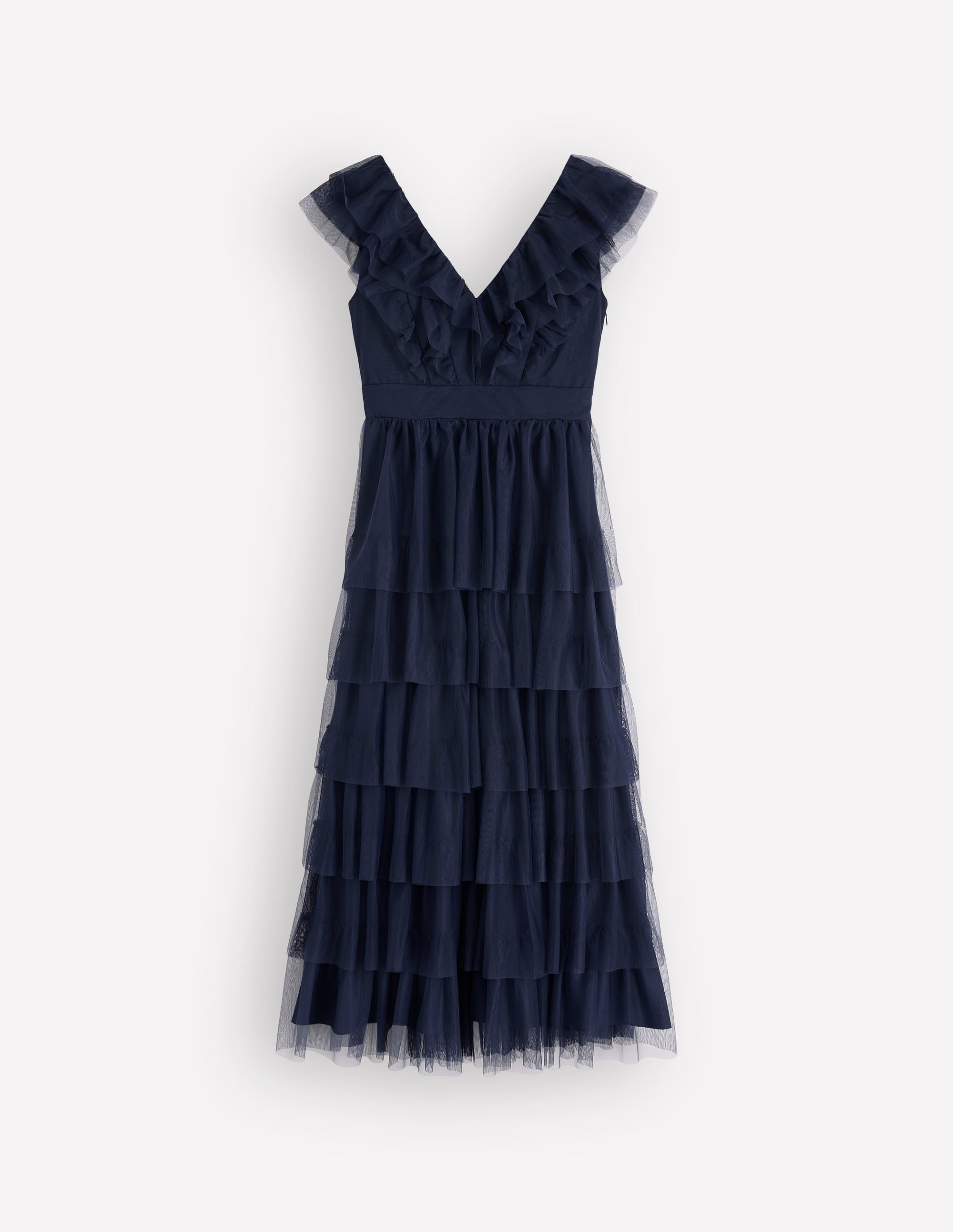 Ruffle Tulle Tiered Dress-Navy