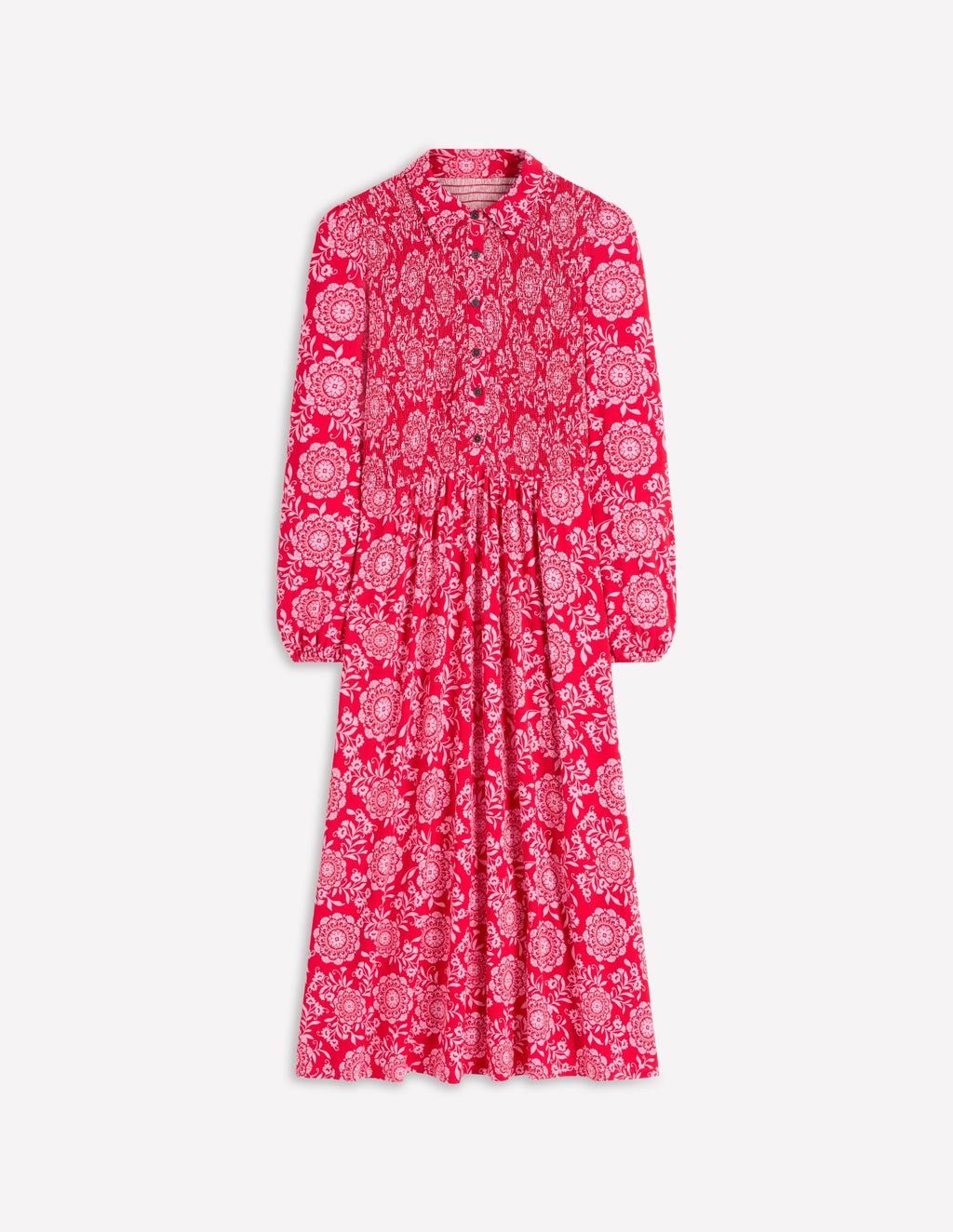 Camilla Smocked Jersey Dress-Merida Red, Decorative Blossom