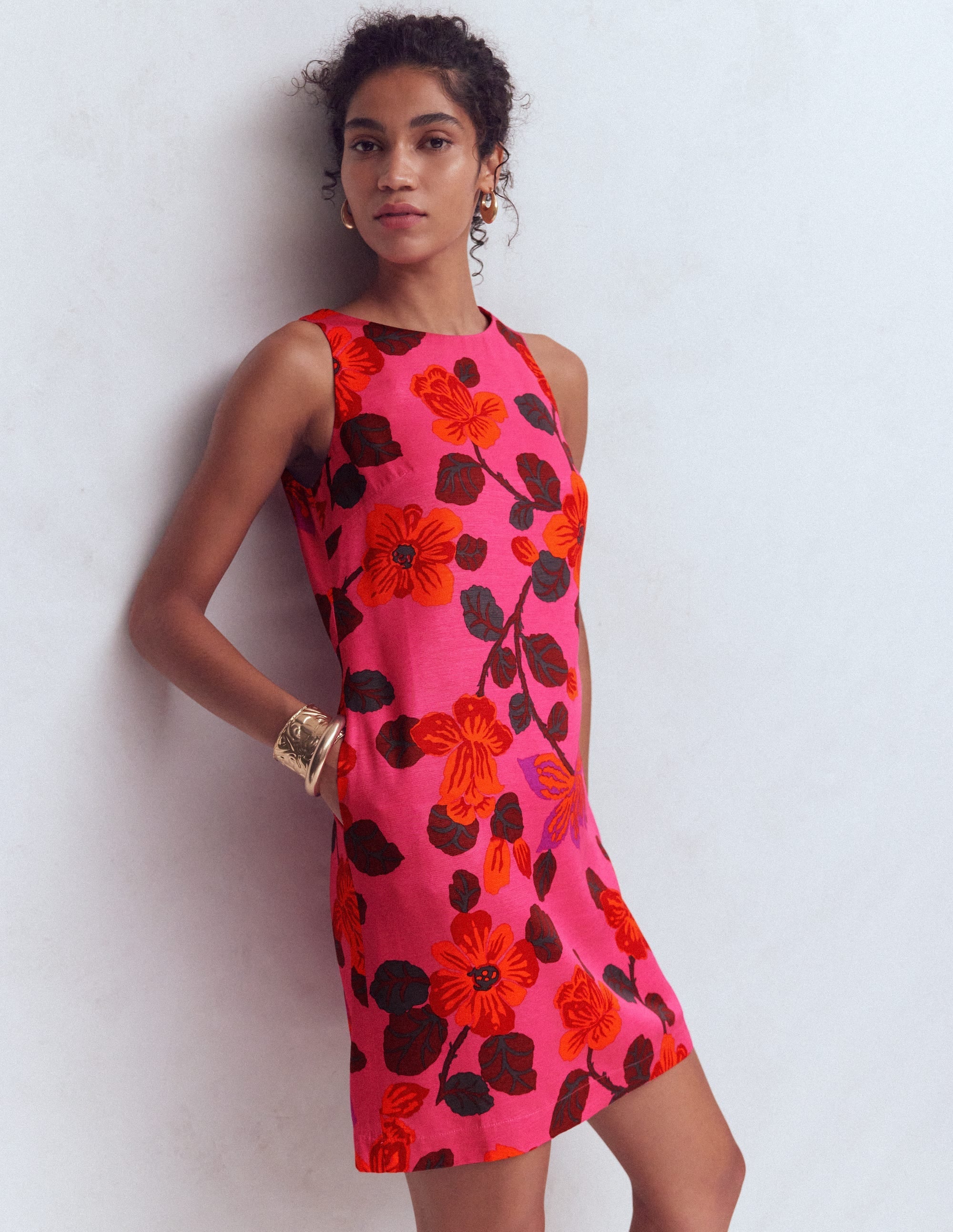 Classic Shift Dress-Pink, Elaborate Blossom