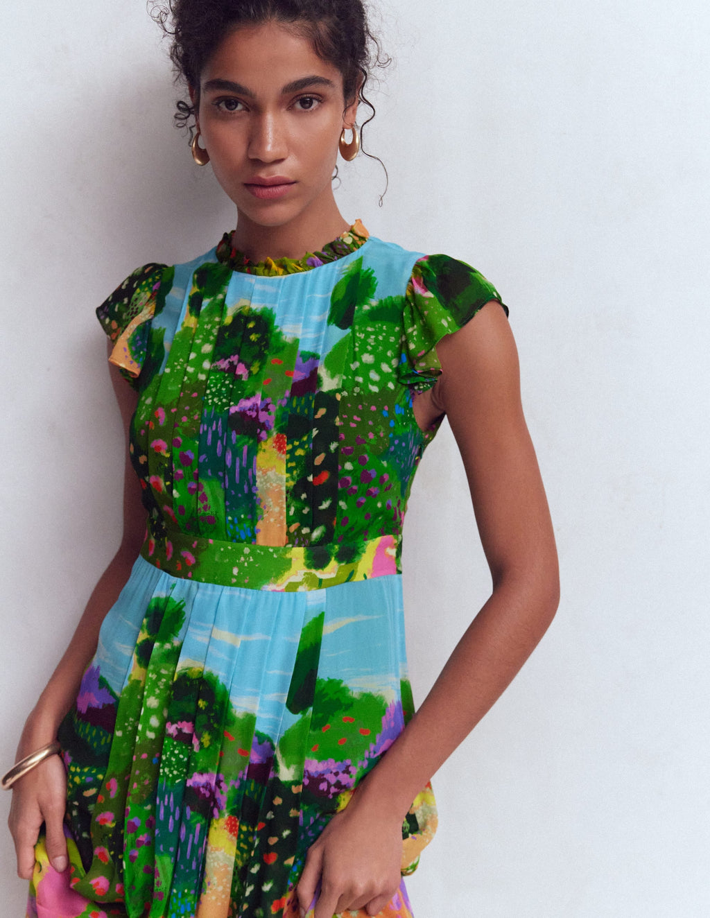 Pleat Ruffle Maxi Dress-Multi, Garden Path