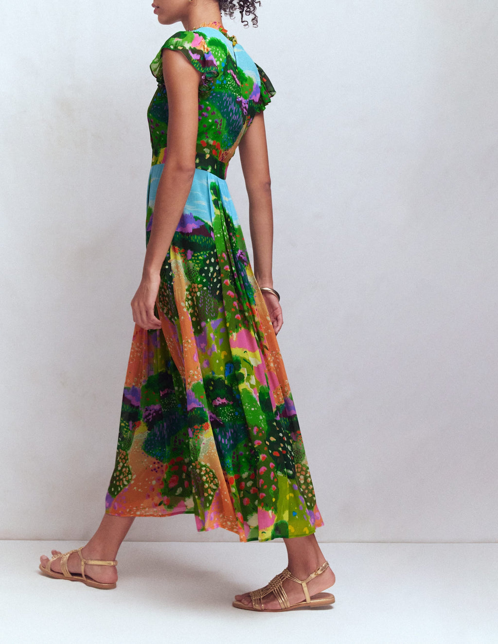 Pleat Ruffle Maxi Dress-Multi, Garden Path