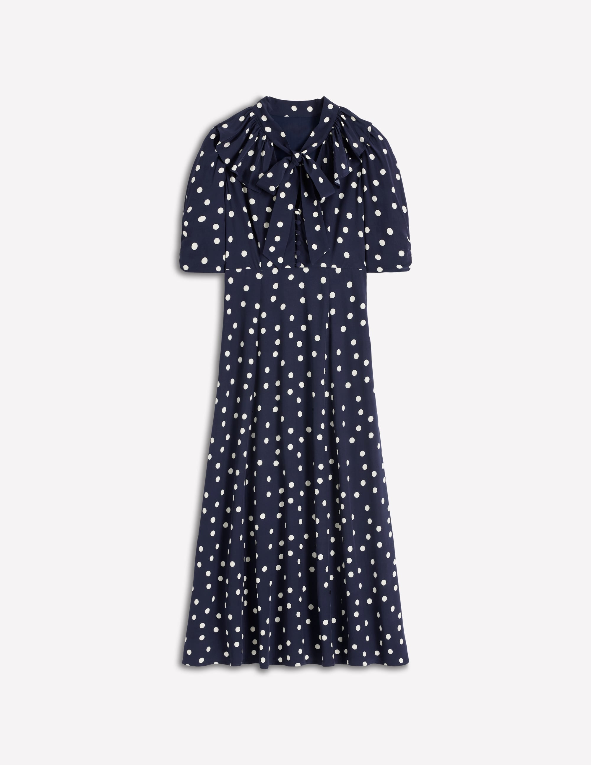 Ruffle Collar Midi Dress-French Navy Painted Spaced Dot